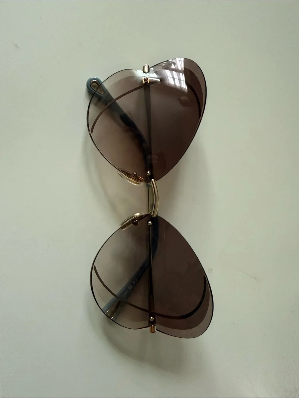 Chloe Gradient Brown Rimless Butterfly Sunglasses with Gold Bridge